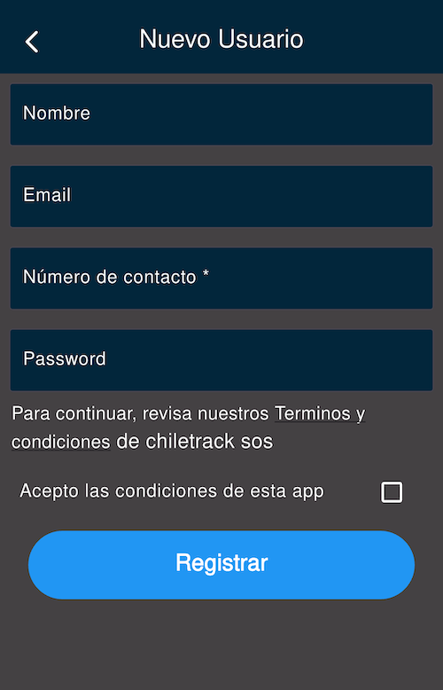 nuevo usuario chiletrack sos