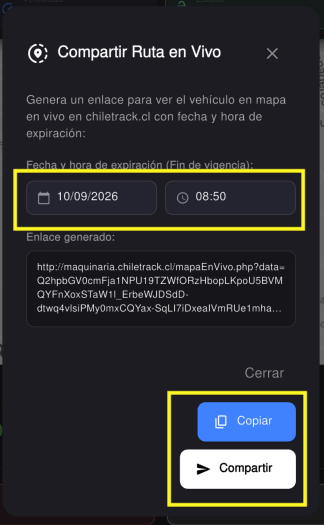 Compartir Ruta en Vivo por Tiempo Determinado